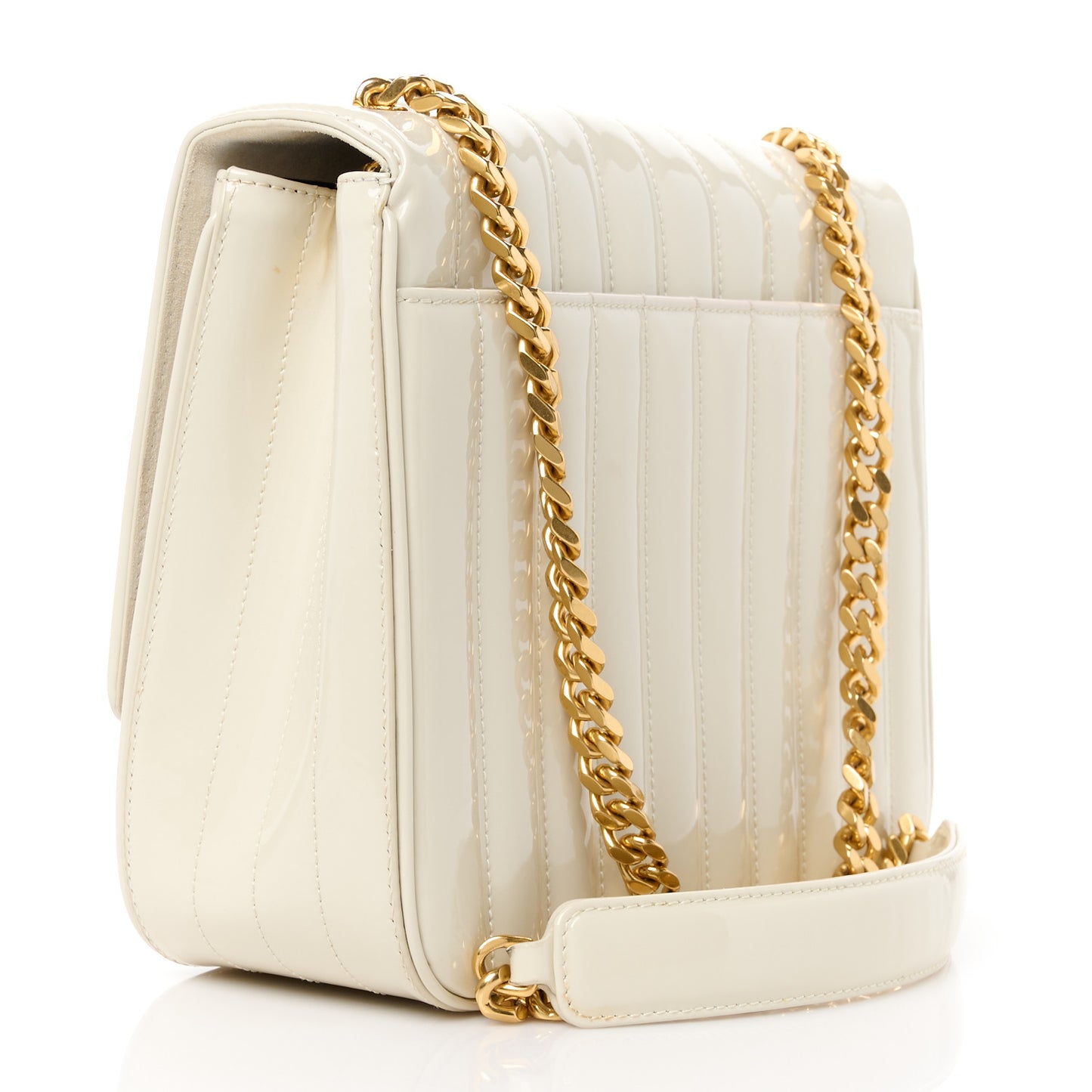 Patent Matelasse Monogram Large Vicky Chain Bag White
