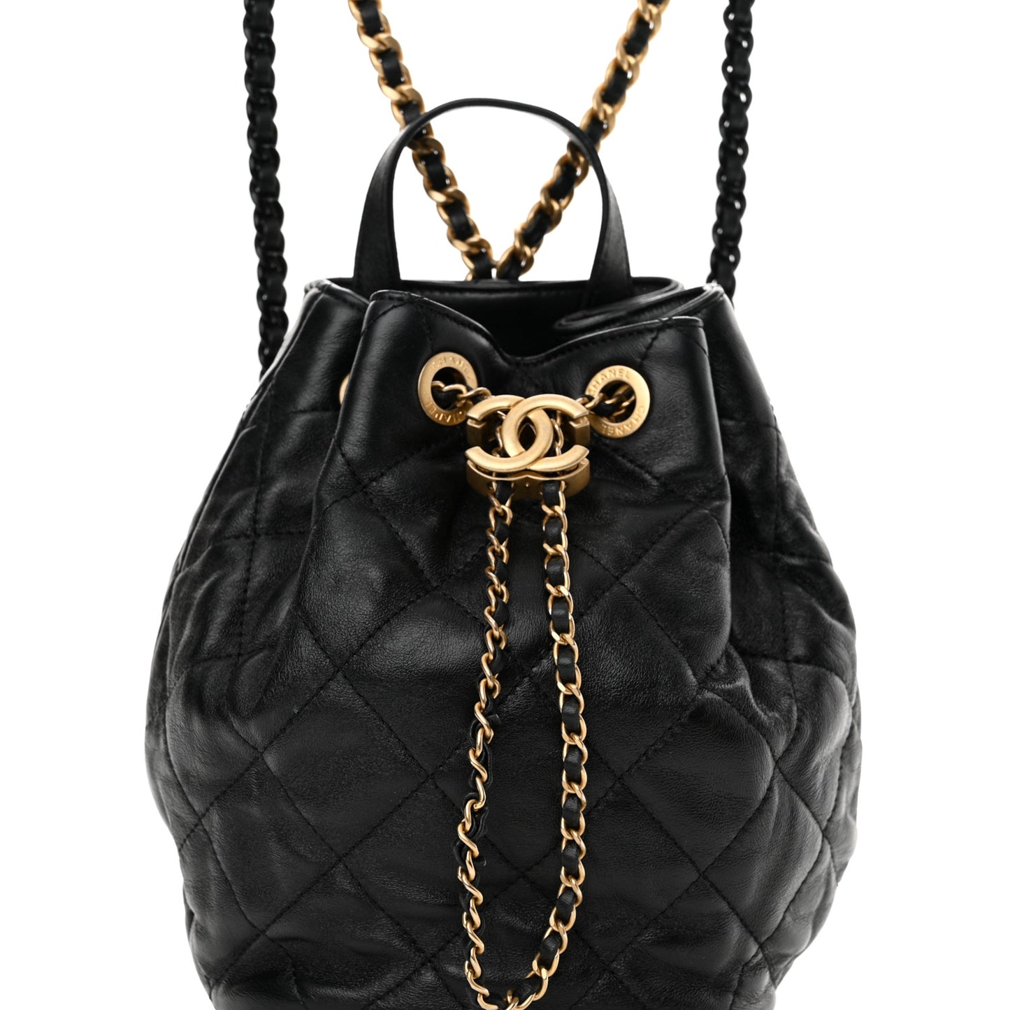 Calfskin Quilted CC Chain Bucket Backpack Black