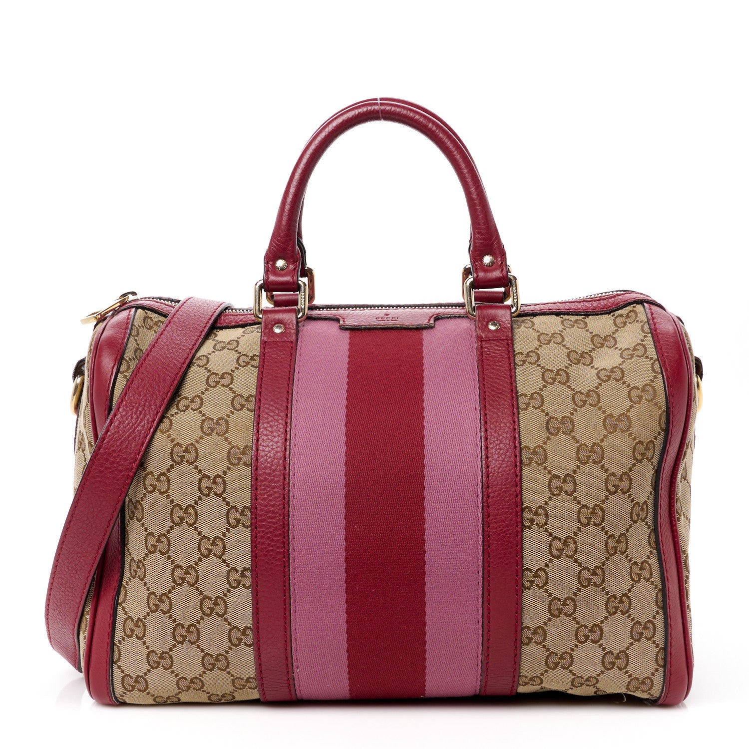 Gucci Monogram Cellarius Calfskin Vintage Web Medium Boston Beige Ebony Soft Burgundy Peonia Flower 1 of 15