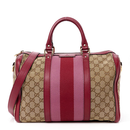 Gucci Monogram Cellarius Calfskin Vintage Web Medium Boston Beige Ebony Soft Burgundy Peonia Flower 1 of 15