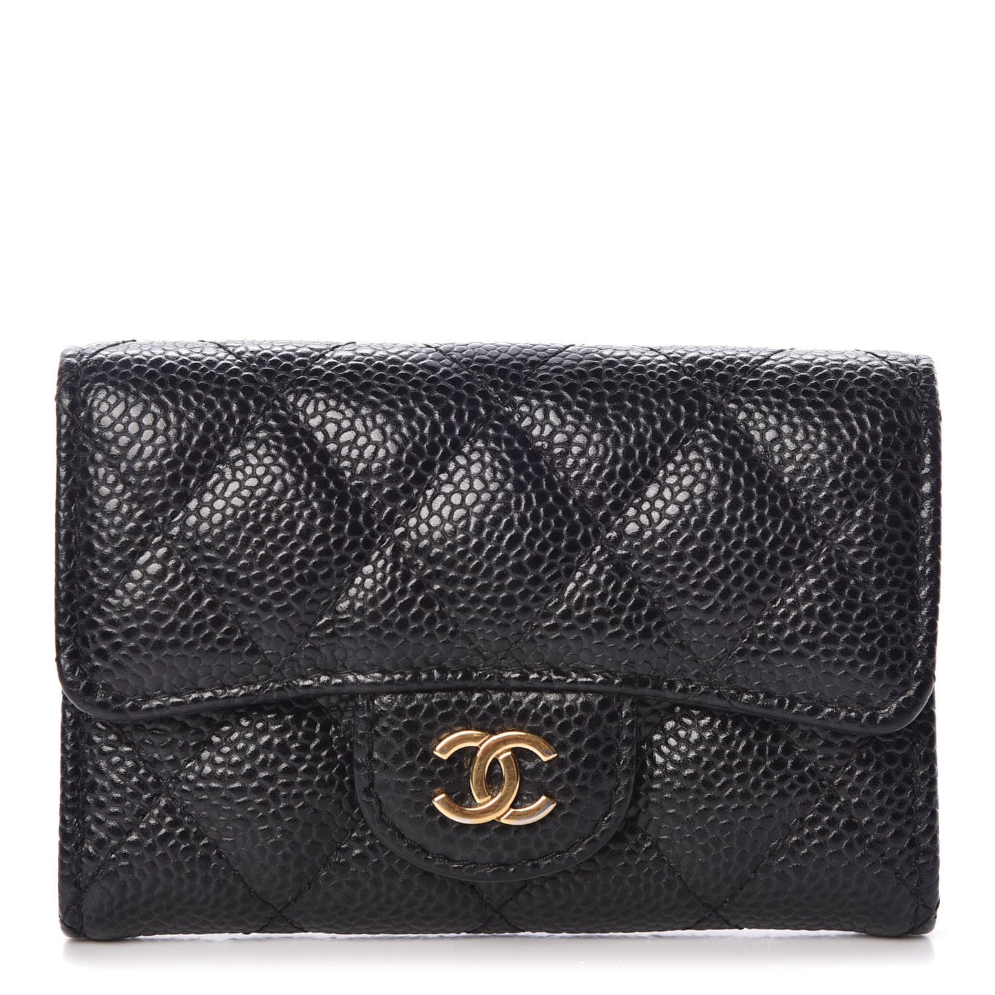 Caviar Quilted Flap Card Holder Black