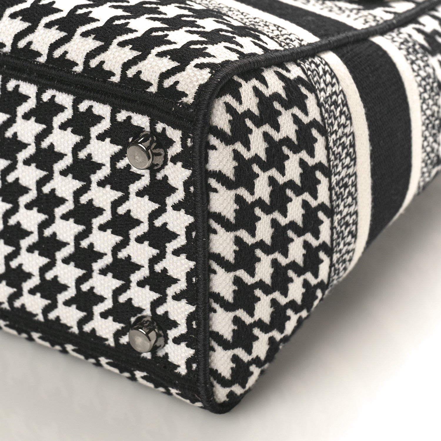 Christian Dior Canvas Houndstooth Embroidered Medium Lady D-Lite Black White 8 of 8