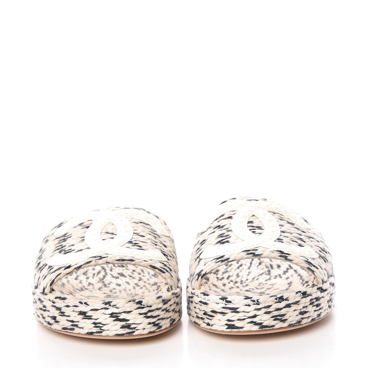 Chanel Cord CC Espadrille Slip On Sandals 36 Beige Black 2 of 10