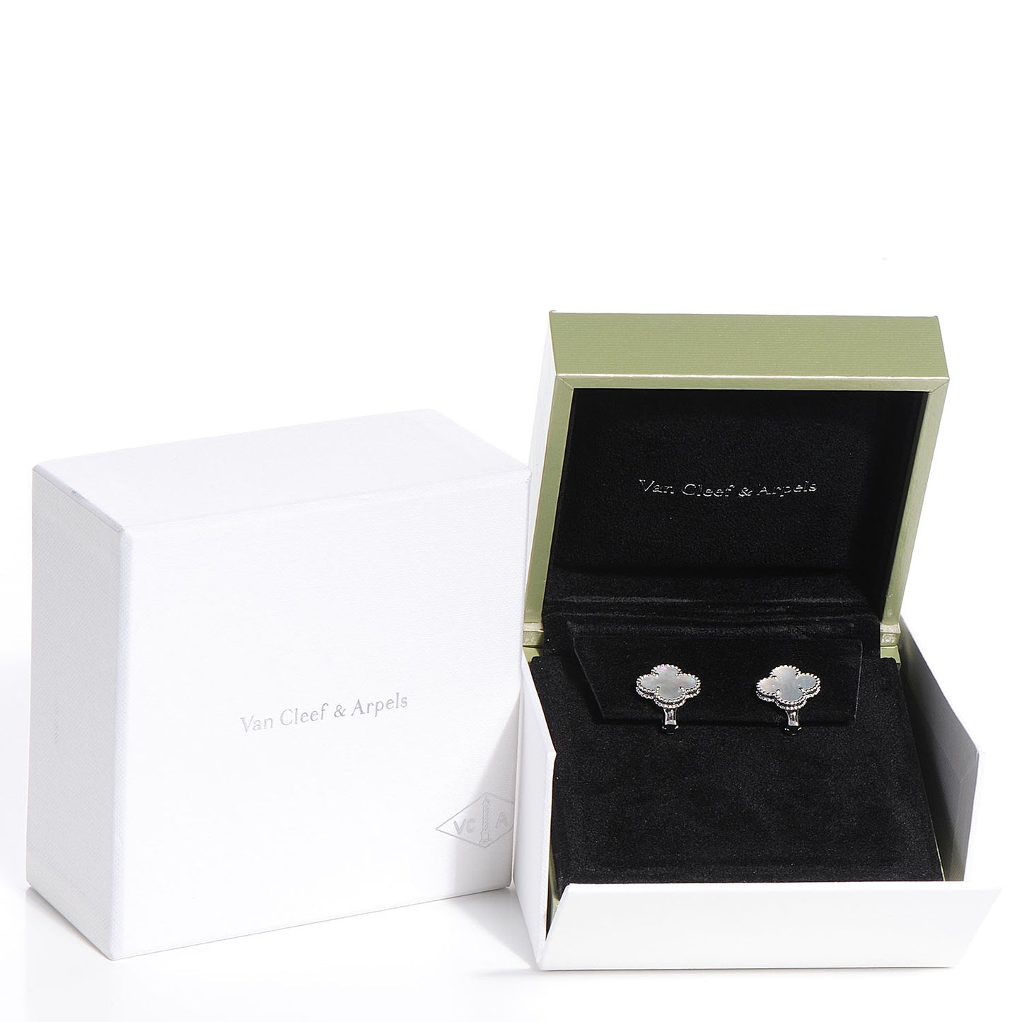 18K White Gold Mother of Pearl Vintage Alhambra Earrings