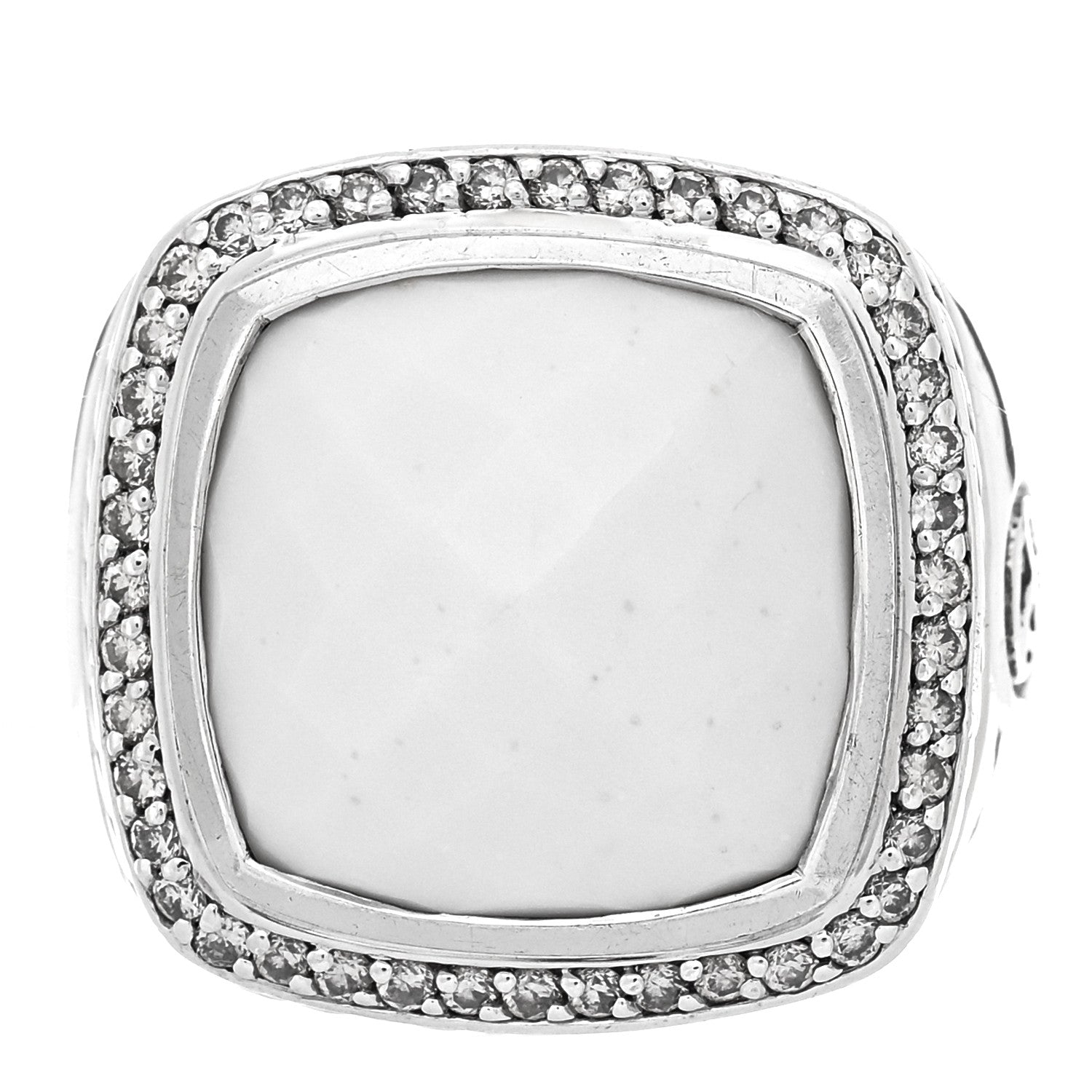 David Yurman Sterling Silver Diamond White Agate 14mm Albion Ring 54 7 1 of 6