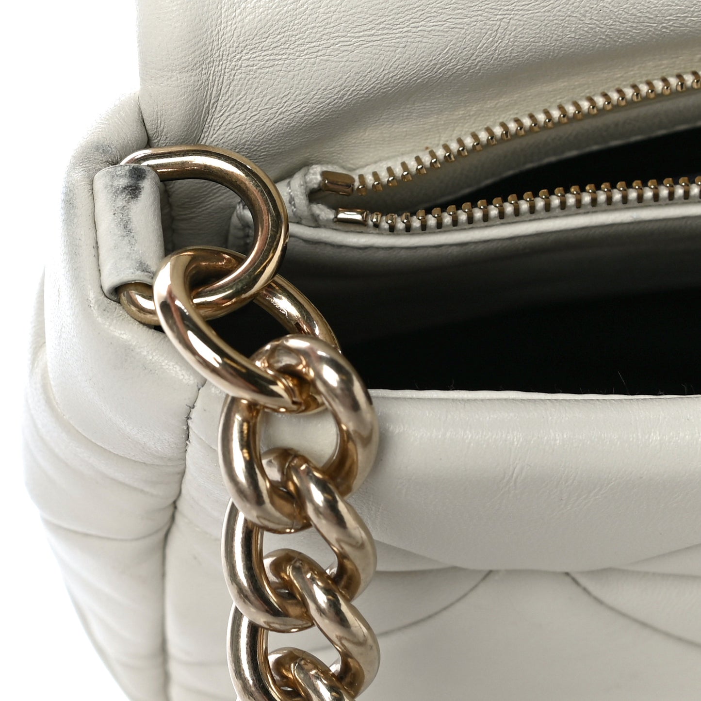 Nappa Re-Nylon Triangle Quilted Patchwork System Flap Shoulder Bag White