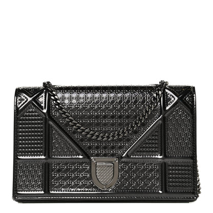 Christian Dior Metallic Patent Micro-Cannage Diorama Wallet on Chain Pouch Onyx Black 1 of 13