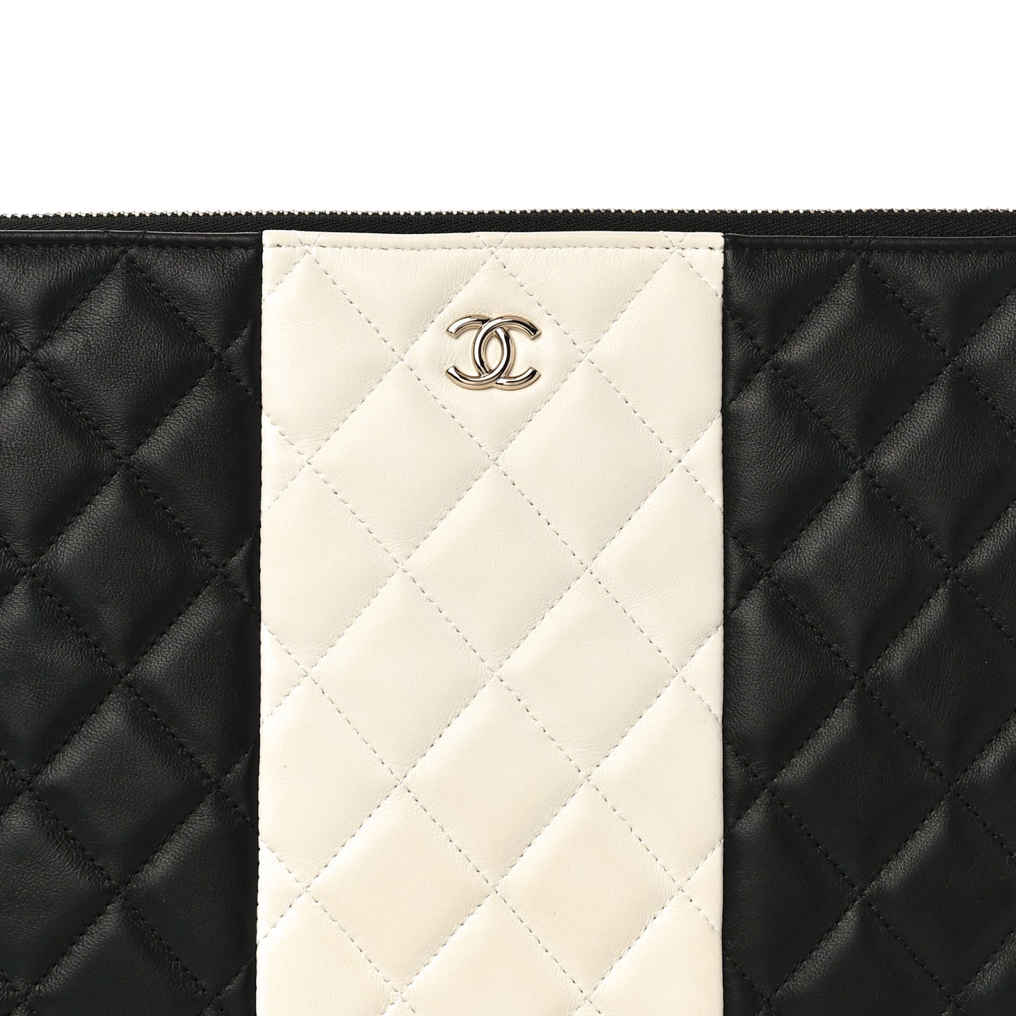 Lambskin Quilted Medium Cosmetic Case Black White