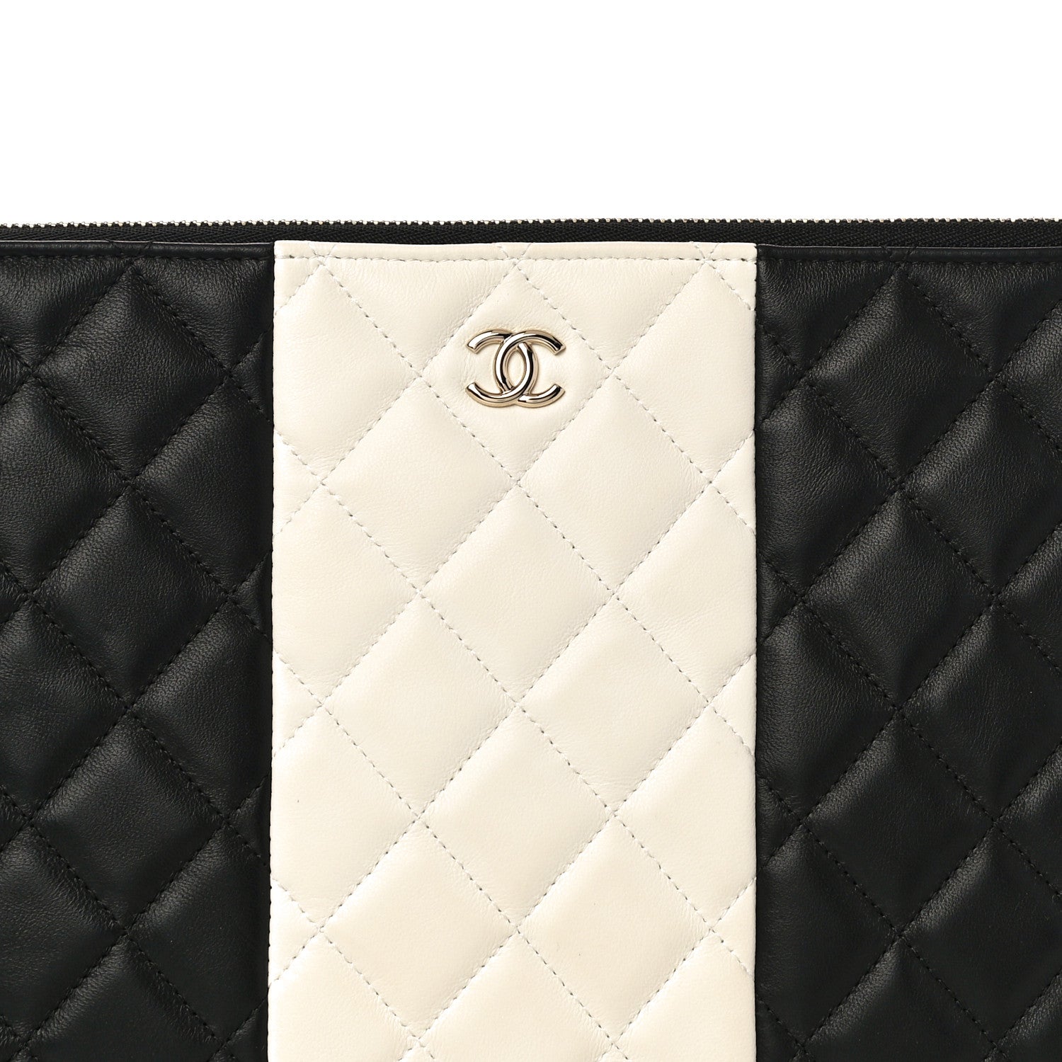 Chanel Lambskin Quilted Medium Cosmetic Case Black White 8 of 11