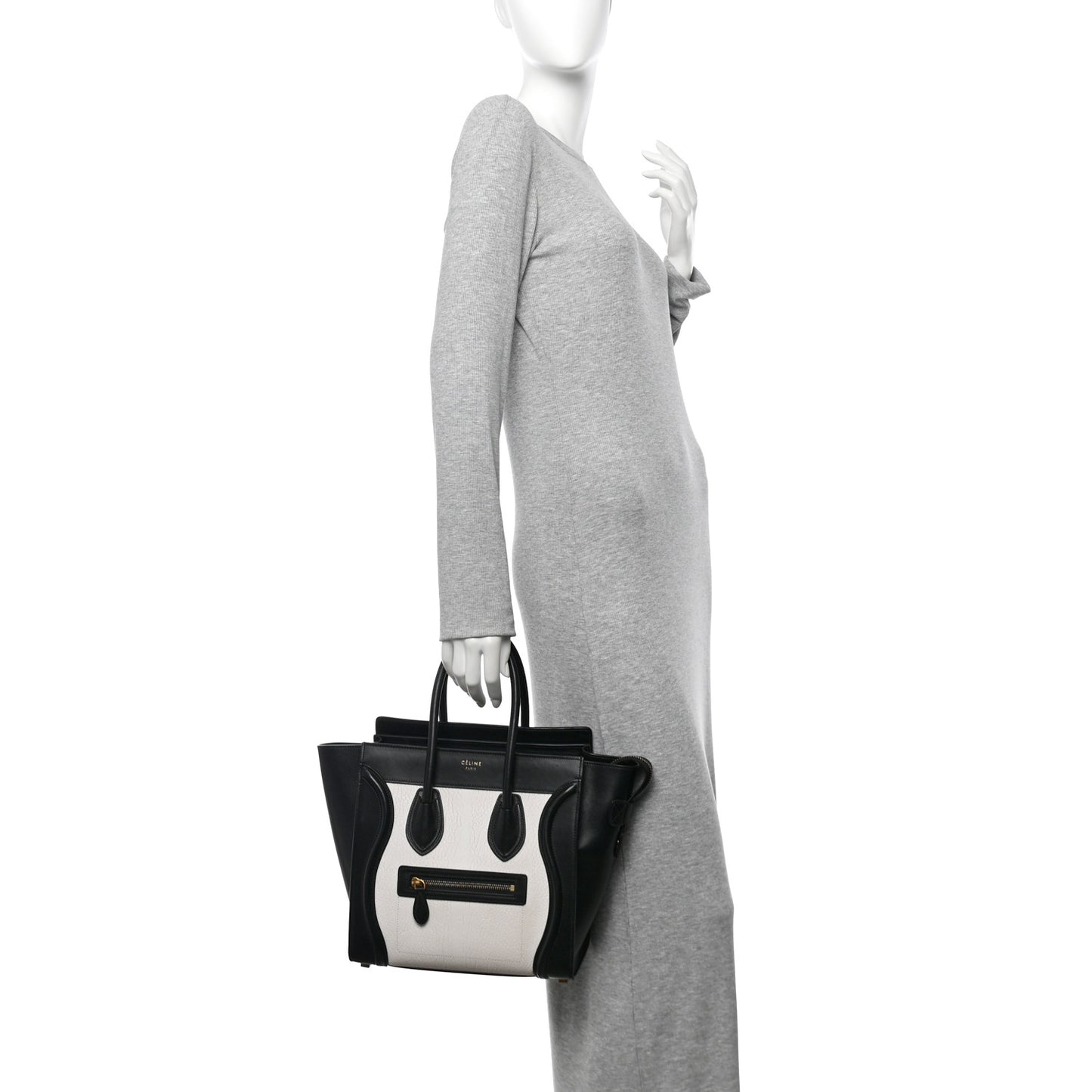 Shrunken Lambskin Micro Bi-Color Luggage Black White