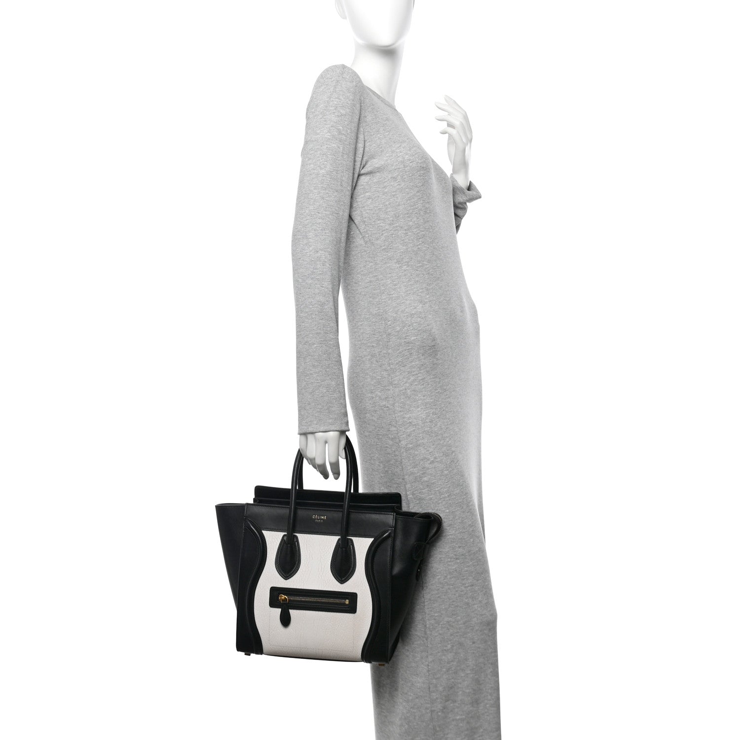Celine Shrunken Lambskin Micro Bi-Color Luggage Black White 2 of 13