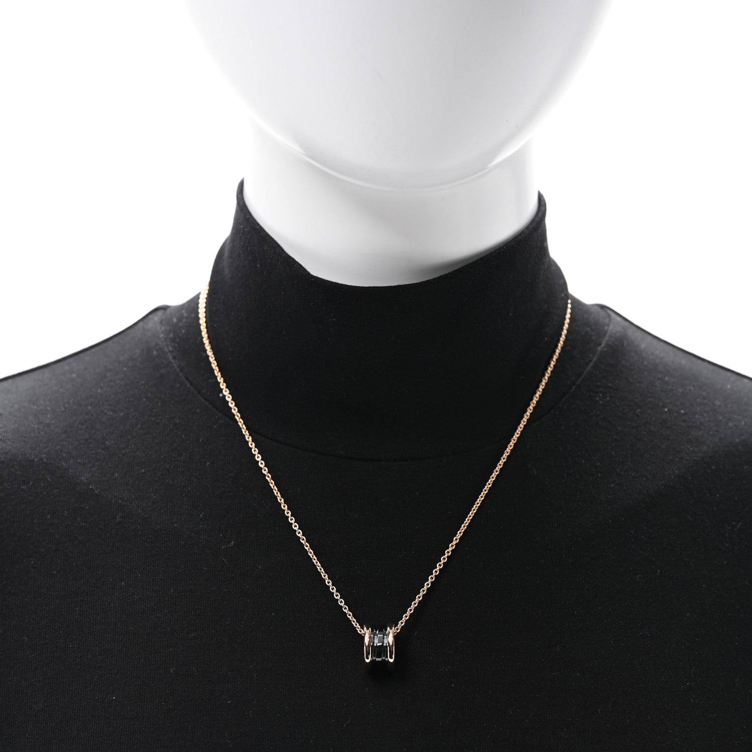Bulgari 18K Rose Gold Black Ceramic Diamond B.Zero1 Pendant Necklace 2 of 4