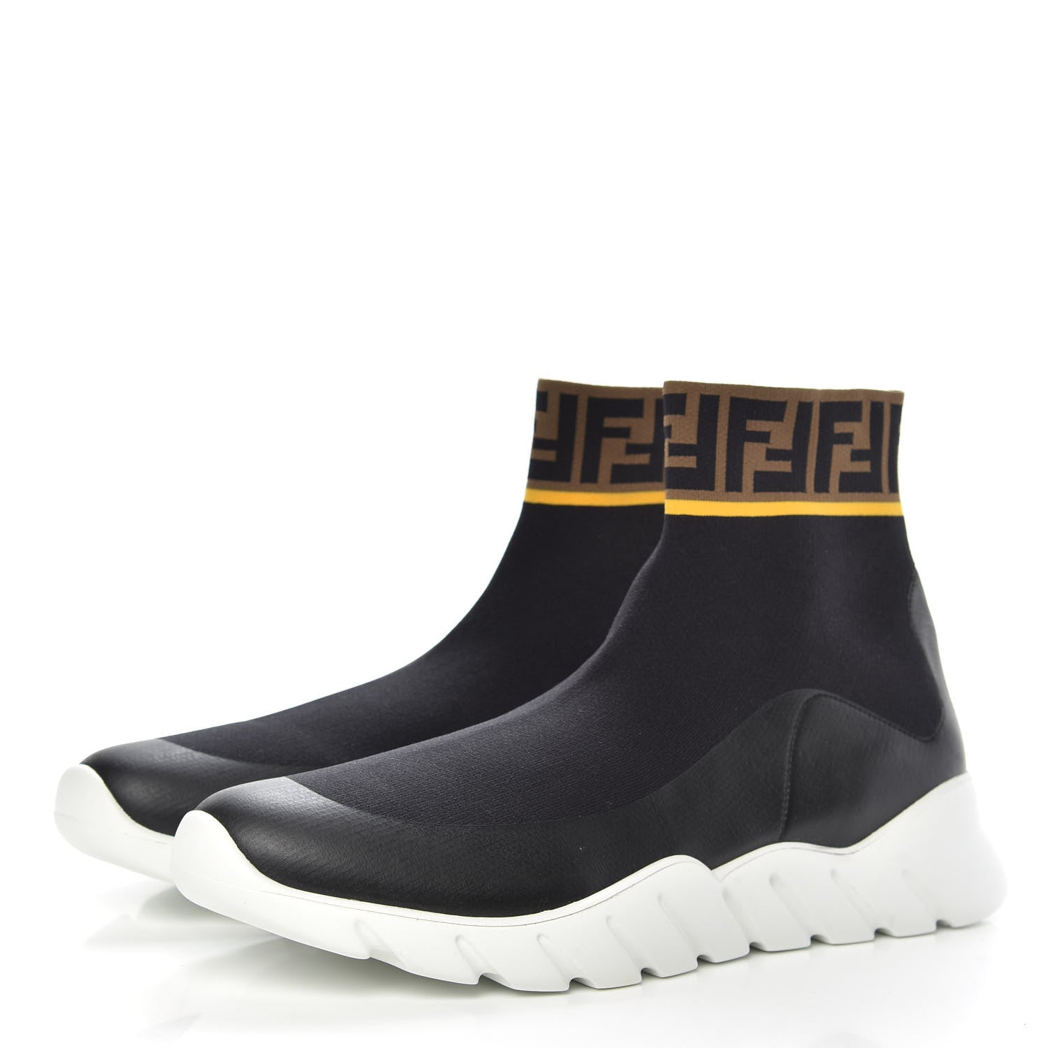 Fendi Jersey FF Mania Mens High Top Sock Sneakers 11 Black Tobacco Yema 3 of 8
