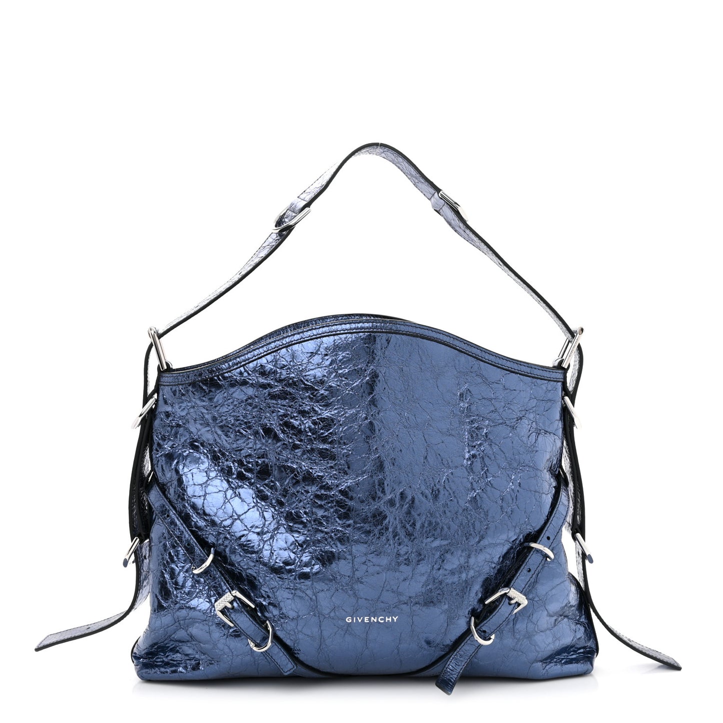 Metallic Calfskin Medium Voyou Bag Navy