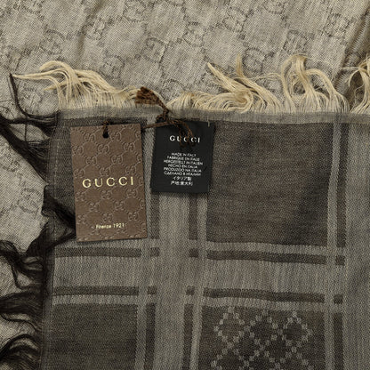 Gucci Wool Silk GG Monogram Diamante Plaid Surviee Shawl Beige Dark Brown 3 of 4