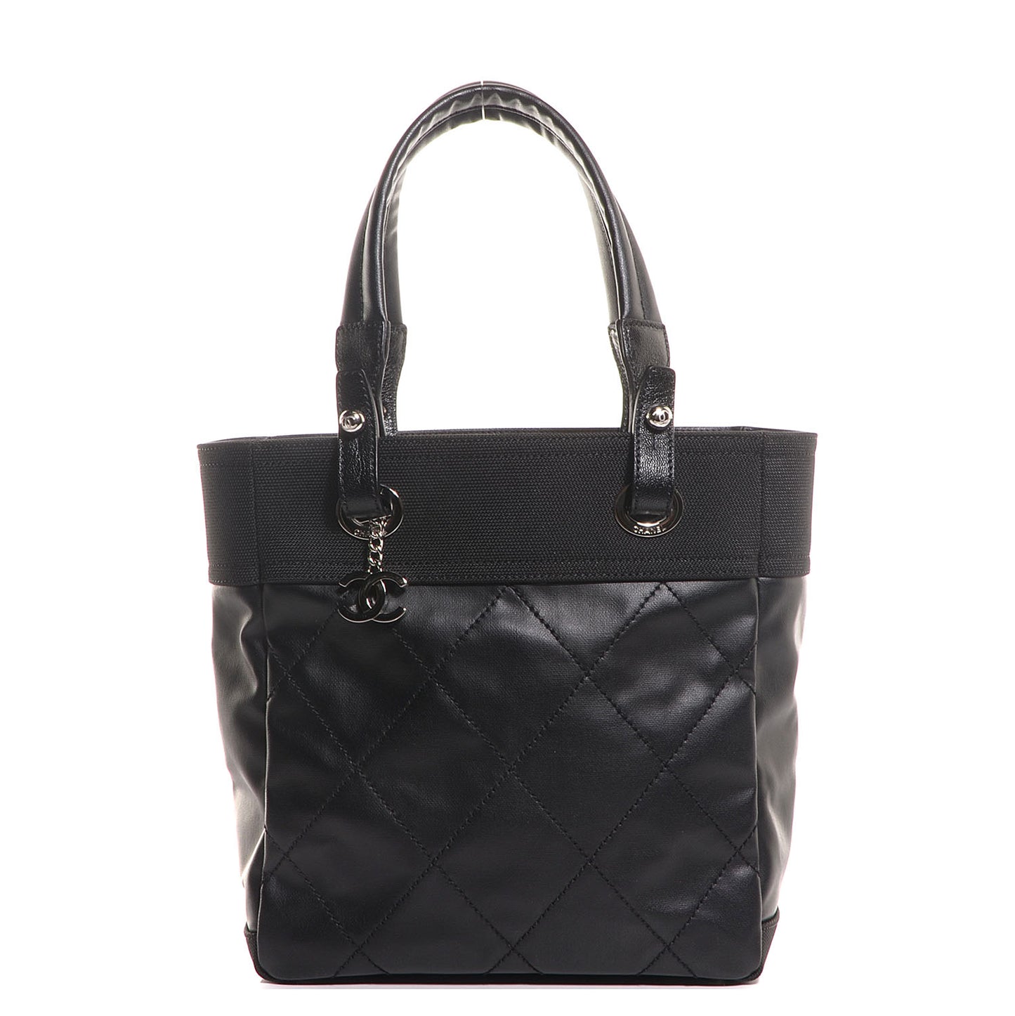 Coated Canvas Quilted Small Paris Biarritz Tote Black
