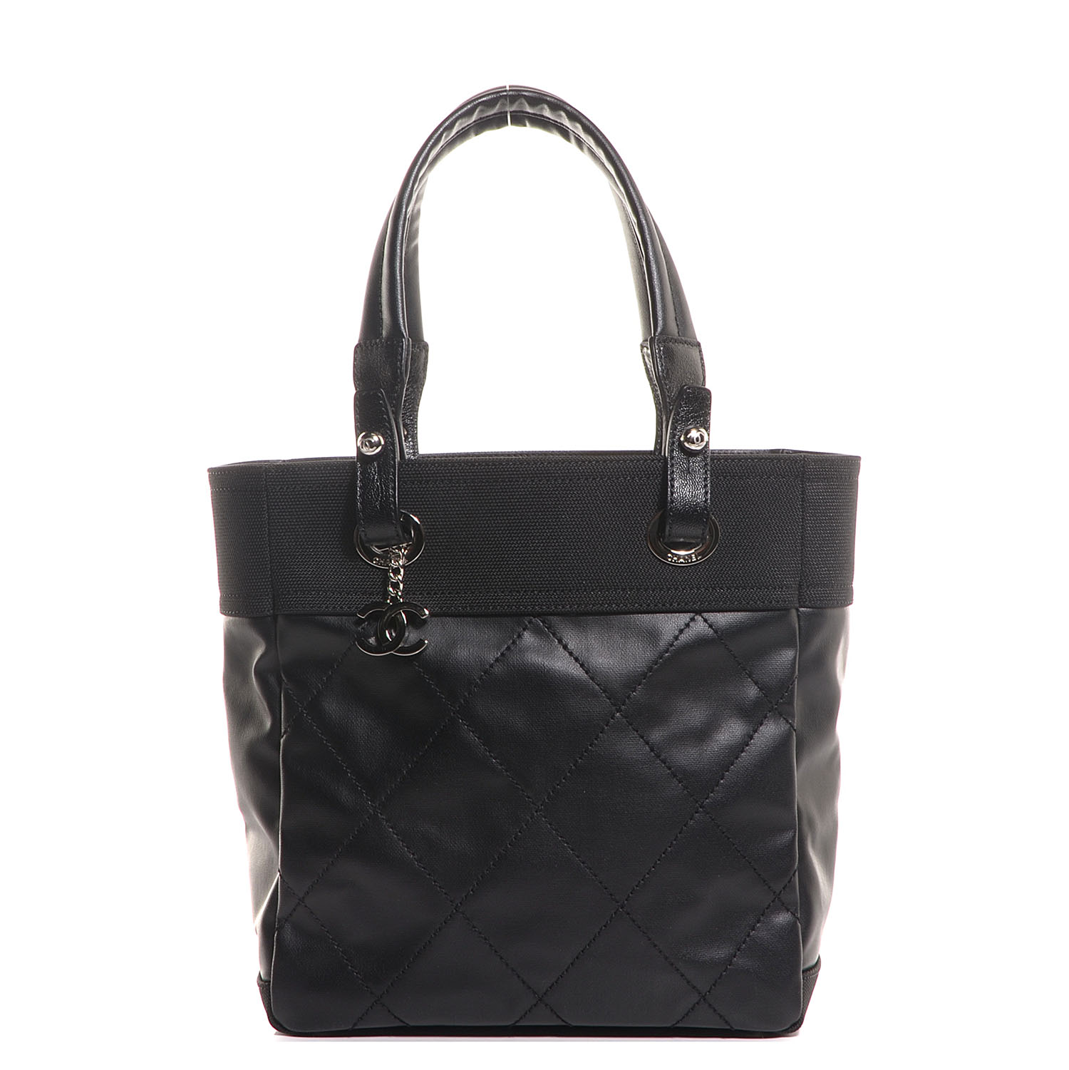Chanel Coated Canvas Quilted Small Paris Biarritz Tote Black 1 of 8