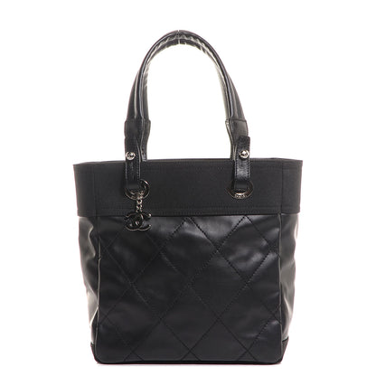 Chanel Coated Canvas Quilted Small Paris Biarritz Tote Black 1 of 8