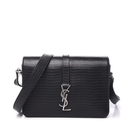 Saint Laurent Lizard Calfskin Embossed Classic Medium Monogram Universite Bag Black 1 of 8