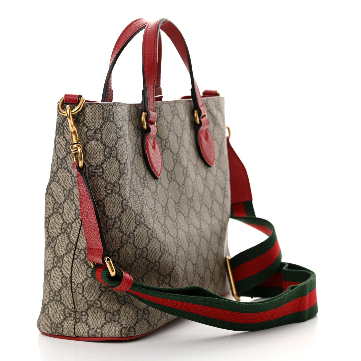 Gucci Soft GG Supreme Monogram Web Bosco Patch Small Crossbody Tote Beige Malva Hibiscus Red 3 of 11