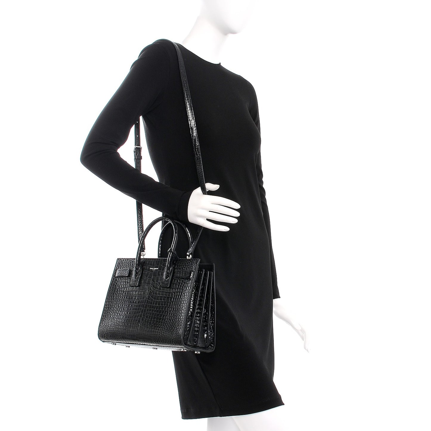 Calfskin Crocodile Embossed Baby Sac De Jour Black