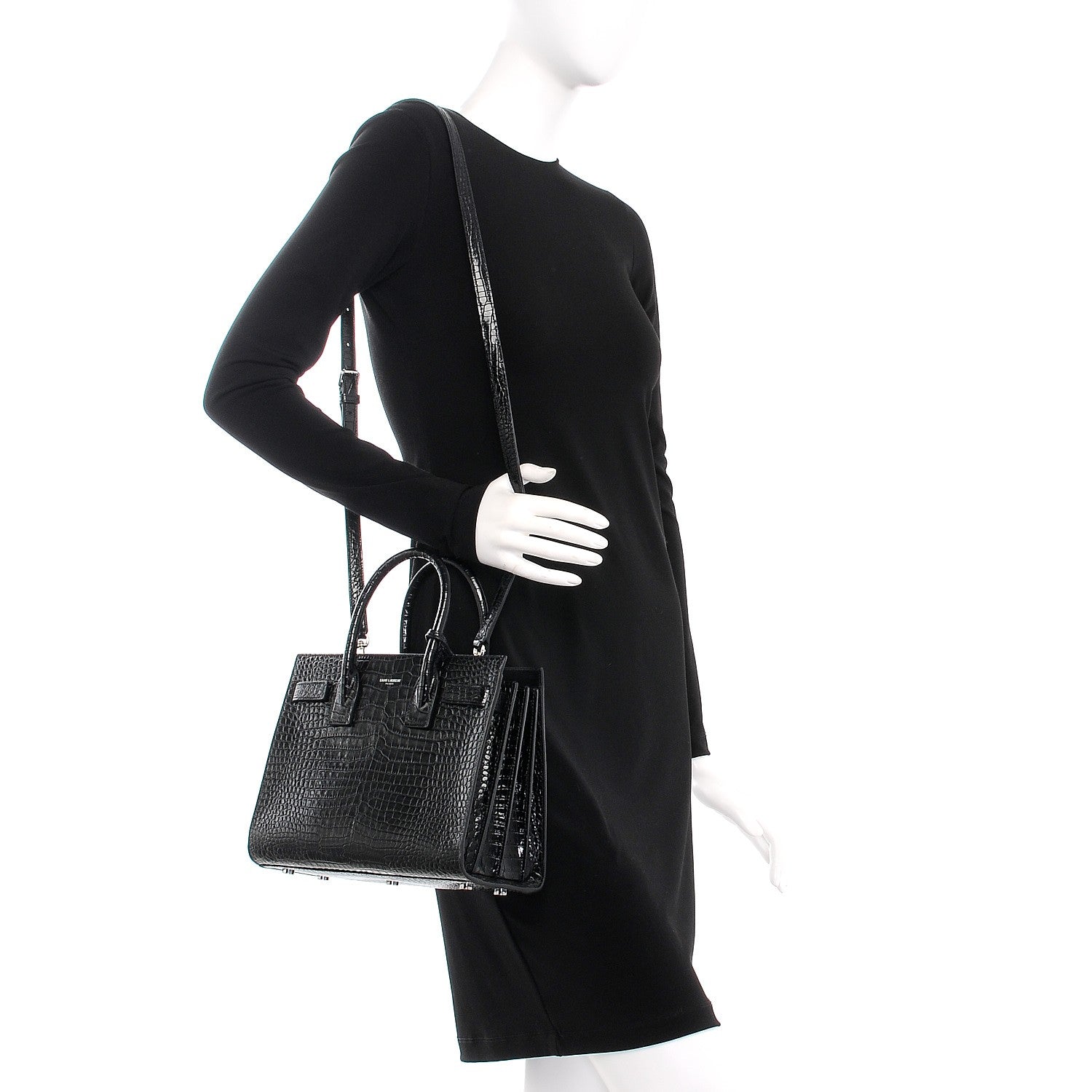 Saint Laurent Calfskin Crocodile Embossed Baby Sac De Jour Black 2 of 7
