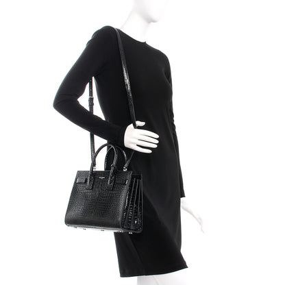 Saint Laurent Calfskin Crocodile Embossed Baby Sac De Jour Black 2 of 7