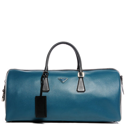 Prada Saffiano Bi-Color Duffle Bag Ottanio Black 1 of 8