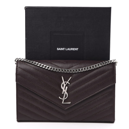 Saint Laurent Grain De Poudre Matelasse Chevron Monogram Chain Wallet Dark Brown 11 of 11