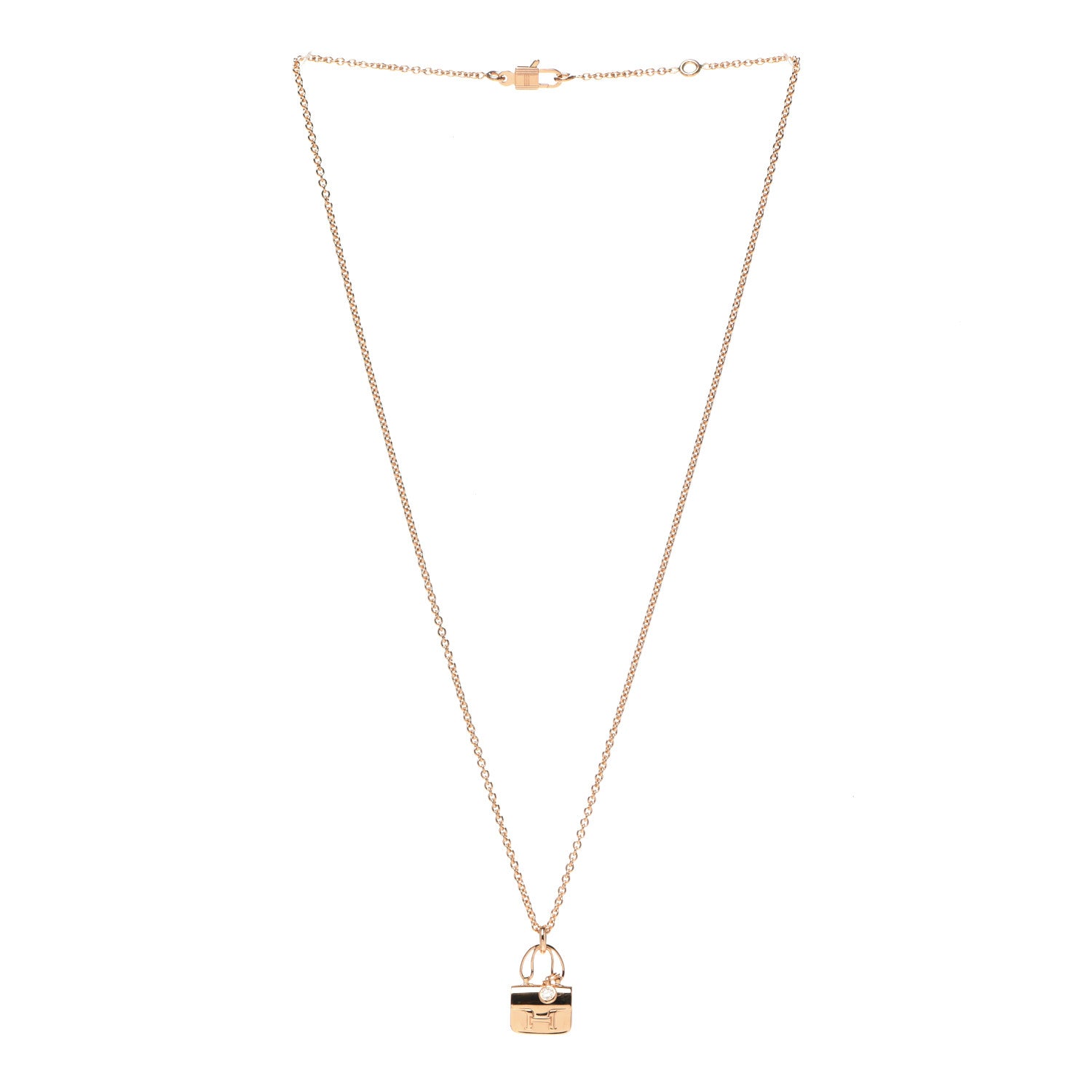 Hermes 18K Rose Gold Diamond Constance Amulettes Charm Pendant Necklace 3 of 6