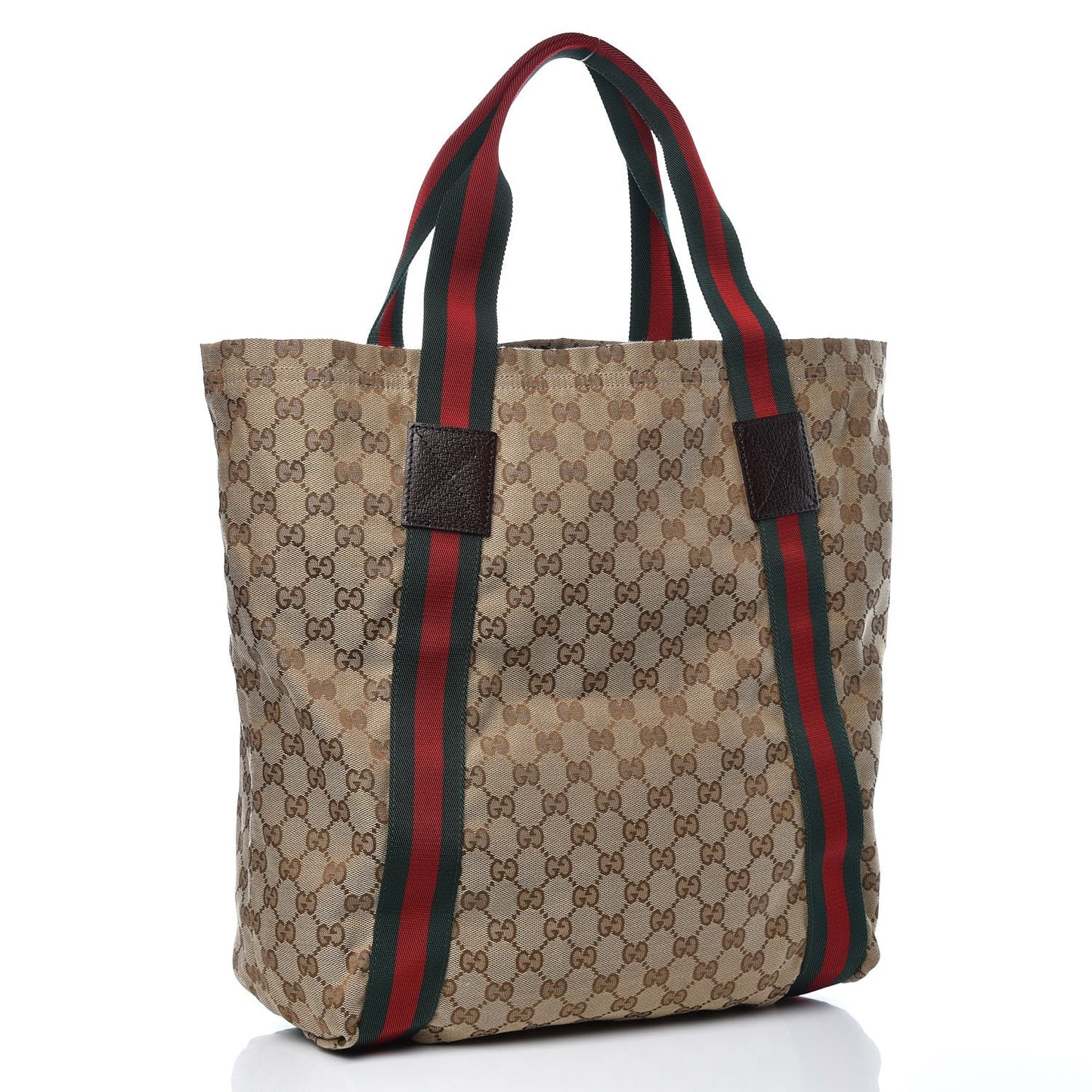 GG Monogram Medium Web Handle Vertical Tote Dark Brown