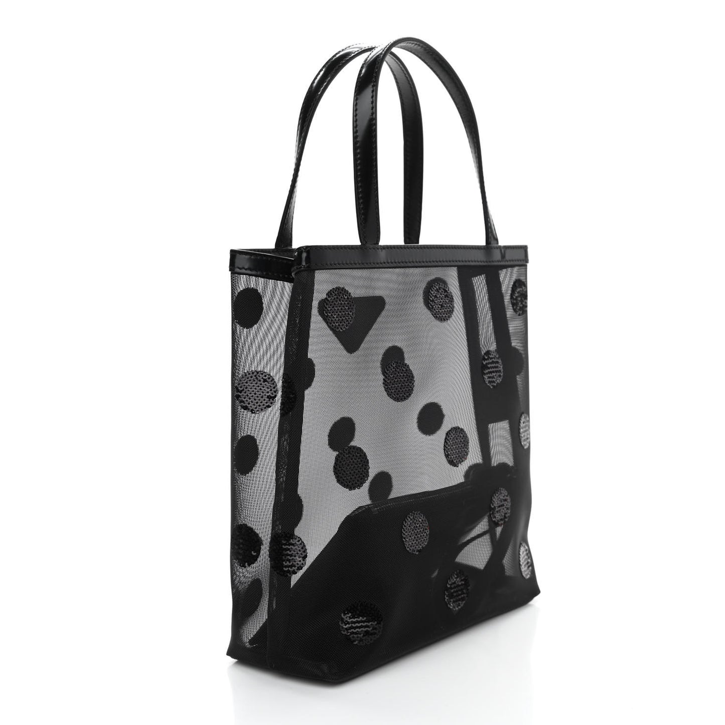 Mesh Sequin Polka-Dot Small Tote Bag Black