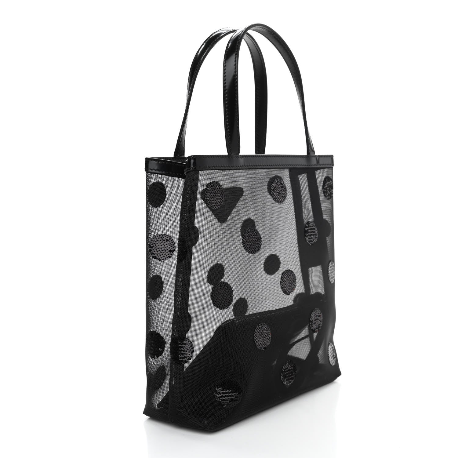 Prada Mesh Sequin Polka-Dot Small Tote Bag Black 4 of 15