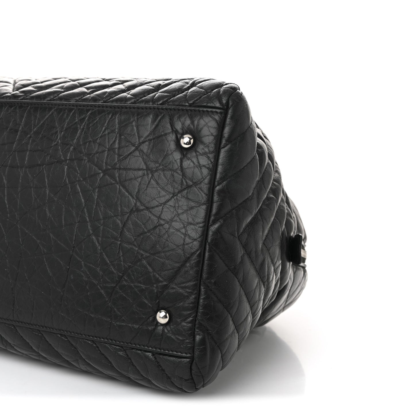 Aged Calfskin Chevron Large Soft Bowling Bag Black