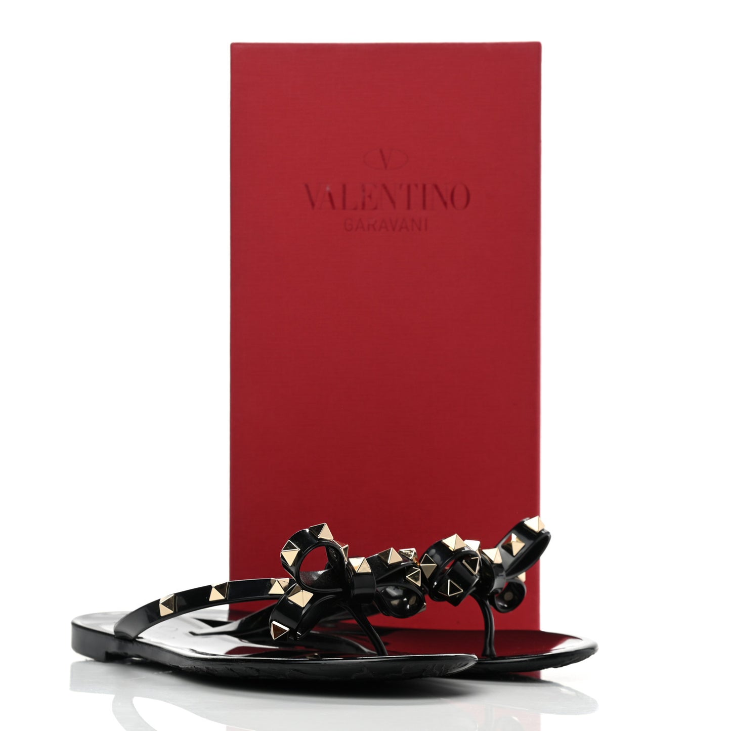 PVC Jelly Rockstud Bow Thong Sandals 38 Black