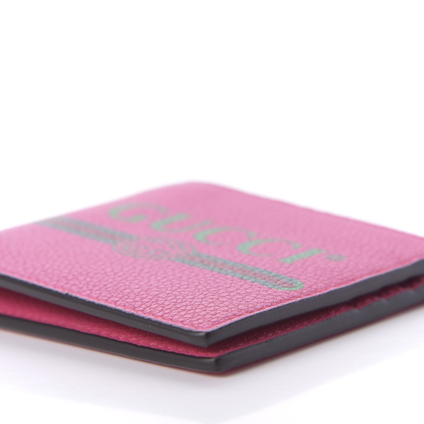 Grained Calfskin Logo Bi-Fold Wallet Box Pink Green