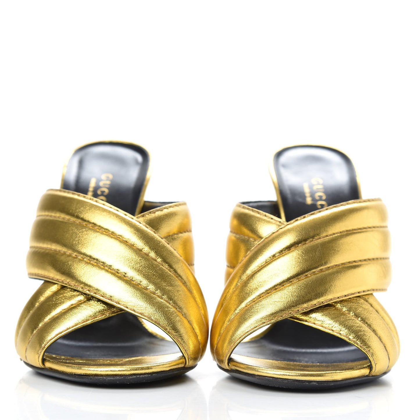 Metallic Nappa Webby Crossover High Heel Slide Sandals 35.5 Oro Vecchio