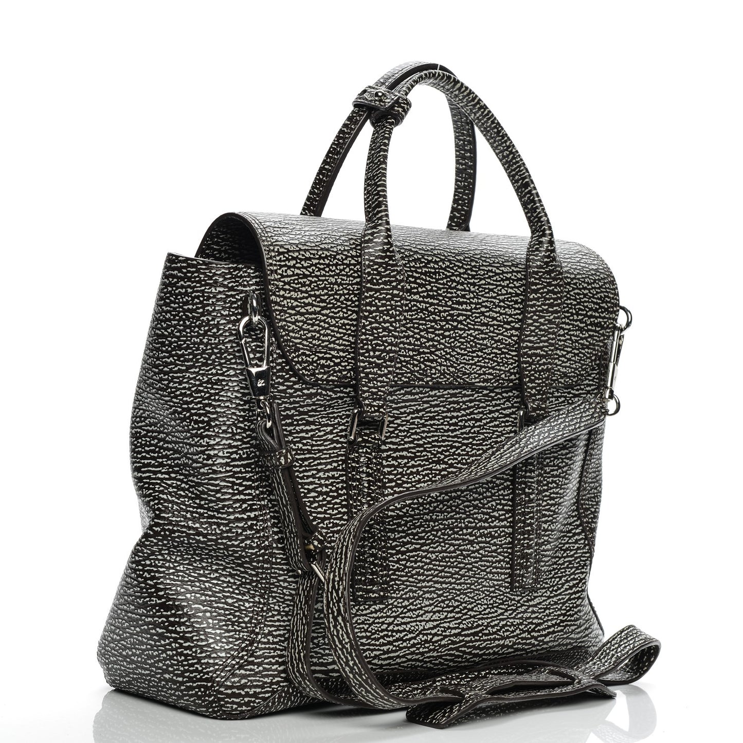 3.1 Textured Calfskin Medium Pashli Satchel Brown White