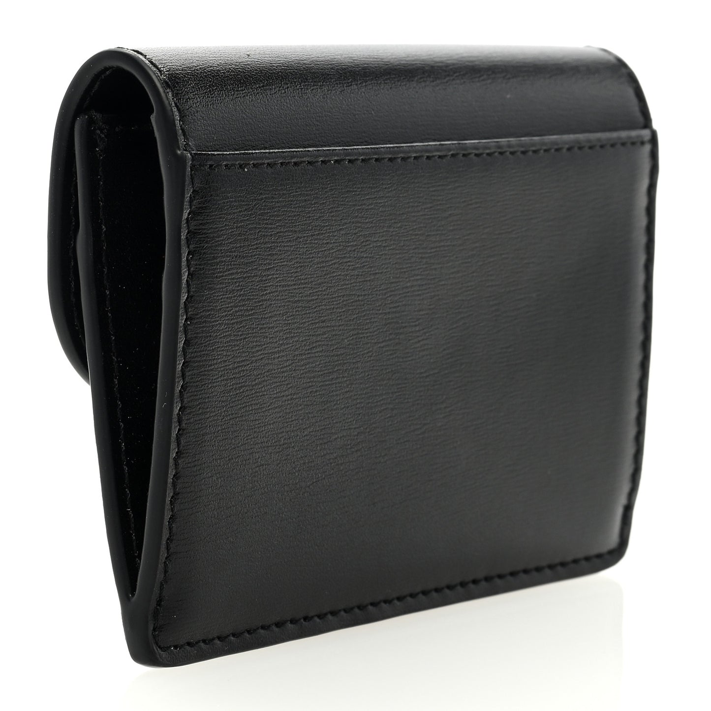 Shiny Calfskin Triomphe Flap Card Holder Black