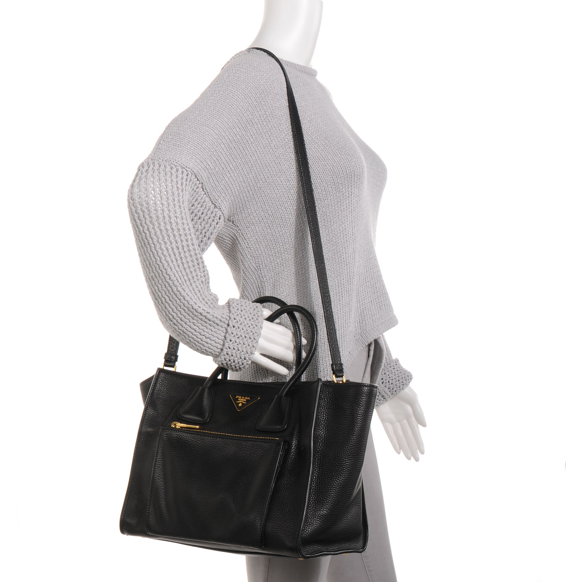 Prada Vitello Daino Shopping Tote Nero Black 2 of 10