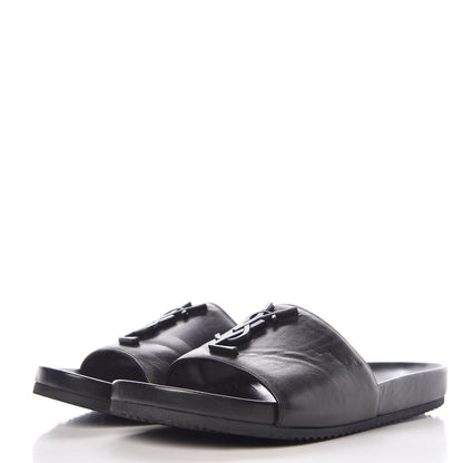 Saint Laurent Lambskin Joan Slide Sandals 38 Black 3 of 10