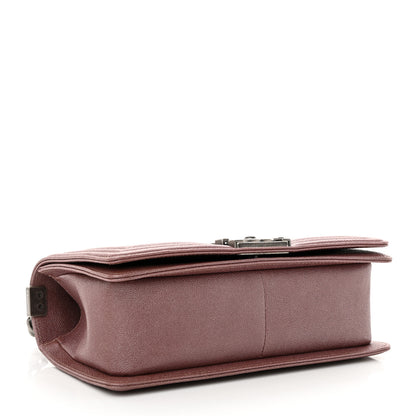 Chanel Metallic Caviar Chevron Quilted Medium Boy Flap Dark Pink 3 of 10