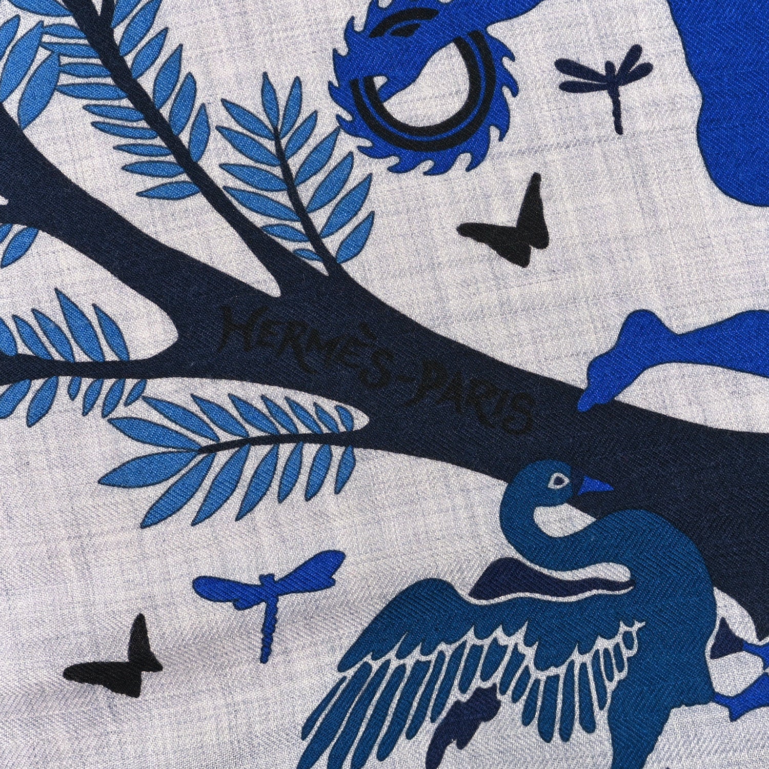 Hermes Cashmere Silk Sous Le Charme d'Orphee Shawl 140 Gris Chine Bleu Electrique 3 of 3
