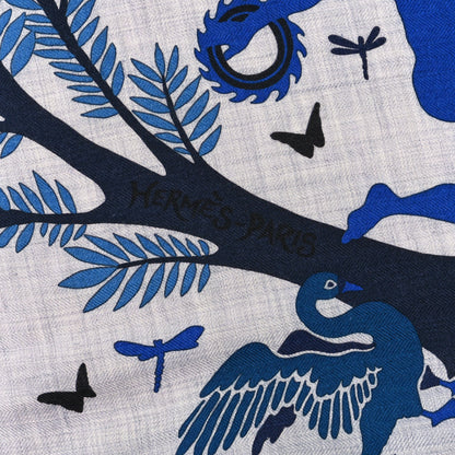 Hermes Cashmere Silk Sous Le Charme d'Orphee Shawl 140 Gris Chine Bleu Electrique 3 of 3