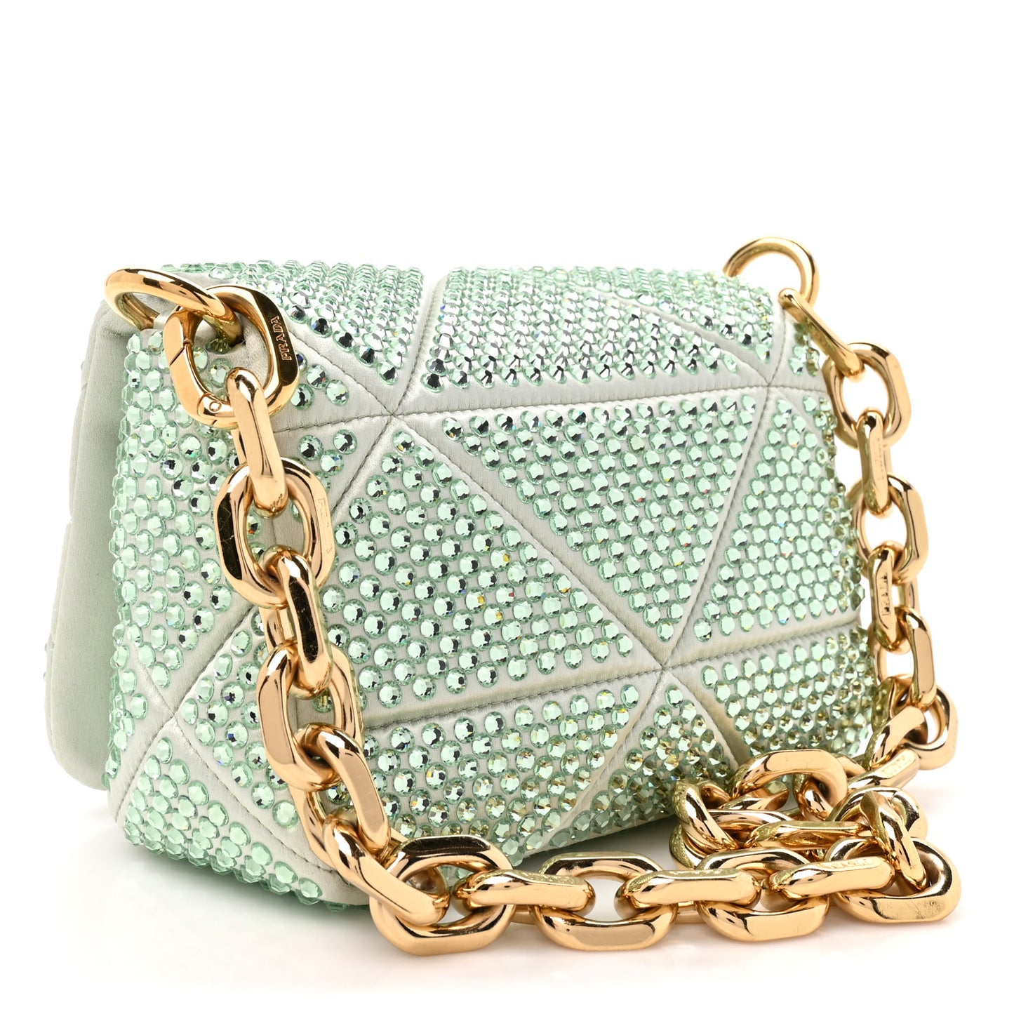 Satin Crystal Mini Bag With Chain Acqua