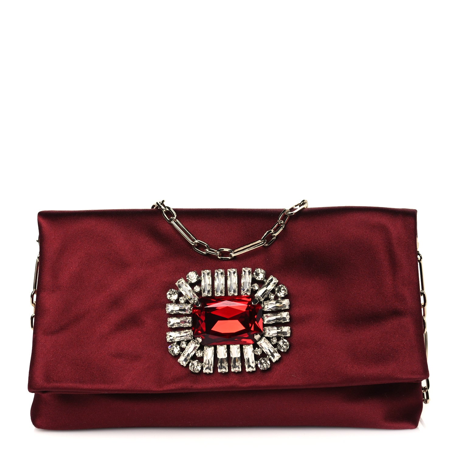 Jimmy Choo Satin Crystal Titania Clutch Red 1 of 10