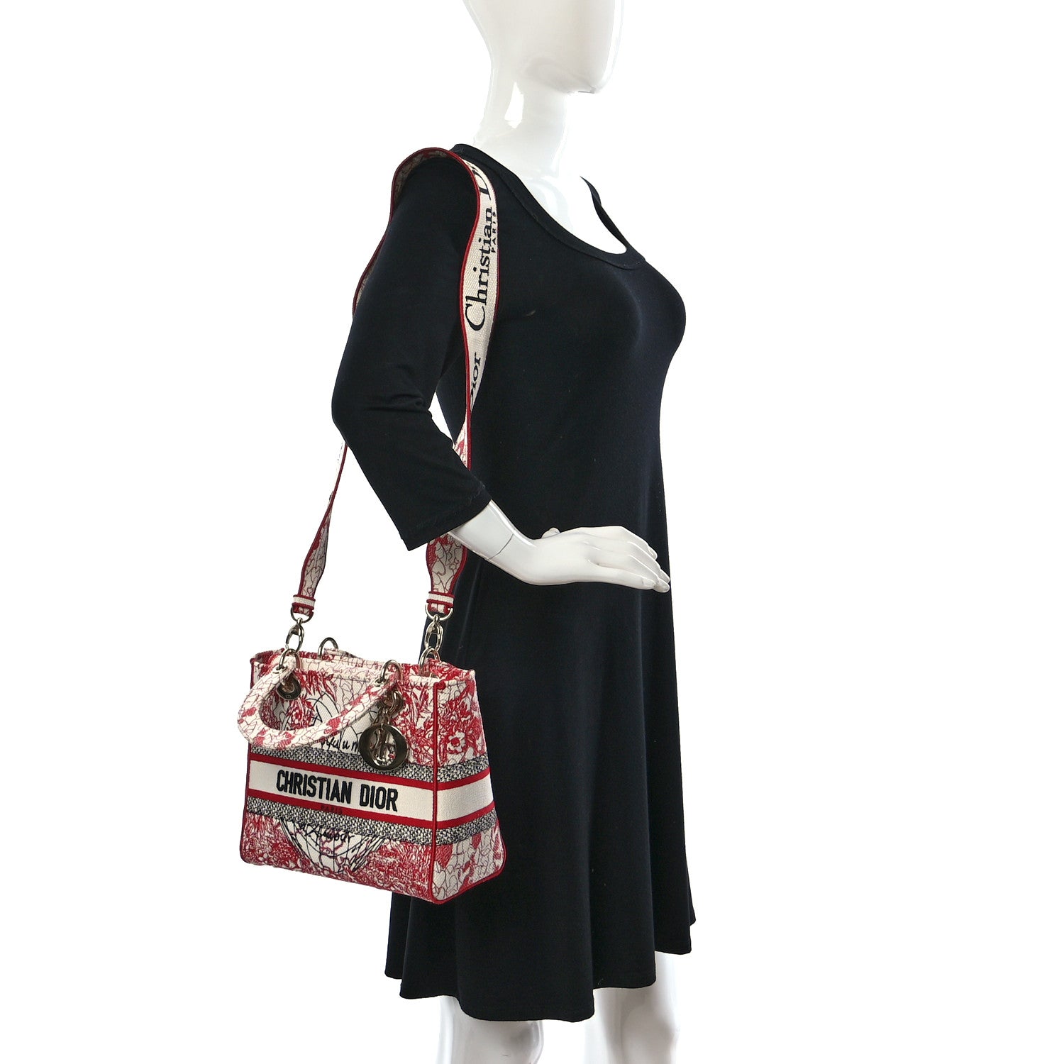 Christian Dior Canvas Embroidered Medium Dioramour D-Royaume Lady D-Lite Red Multicolor 2 of 14