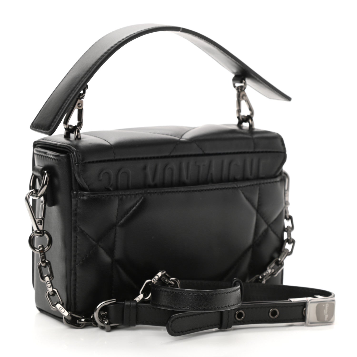Christian Dior Lambskin Maxi Cannage Small 30 Montaigne Chain Top Handle Bag Black 4 of 10
