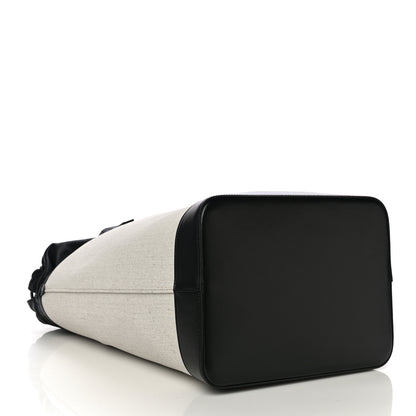 Saint Laurent Canvas Calfskin Teddy Drawstring Shopping Tote White Black 4 of 12