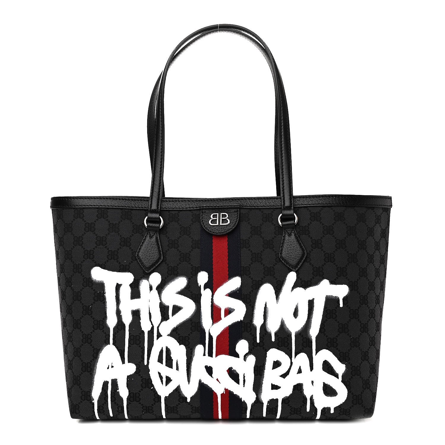 Gucci X BALENCIAGA BB Monogram Web Graffiti Medium Ophidia Shopping Tote Black 1 of 11